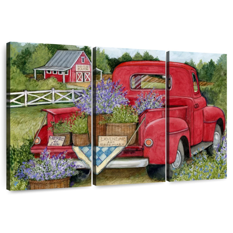 Mehar Red Truck In Lavender Fields, 36" H x 57" W