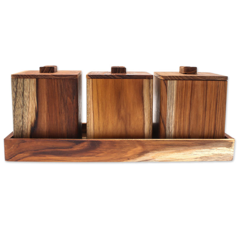 Ensemble 3 pièces de boîtes décoratives de trésor teck