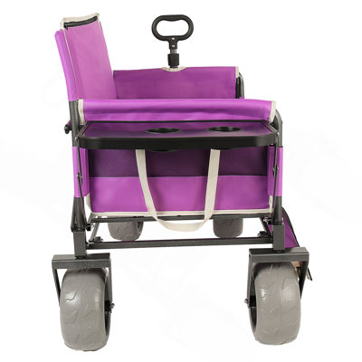 3-in-1 Collapsible Wagon Converts to Bench Convertible Folding Wagon Cart with Rear-Mounted Folding Tabletop, 500lbs Heavy-Duty, 180L Capacity for Camping, Beach, Garden, Fishing