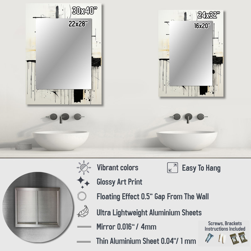 Hedd - White Modern Wall Mirror, 32 po x 24 po
