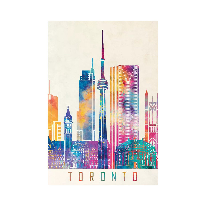 Toronto Landmarks Watercolour by Paul Rommer - Wrapped Canvas Painting, 30.48cm H x 20.32cm W x 1.91cm D