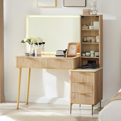 Zadia 48" Makeup Vanity with 36" Lighted Mirror, 4 Dressers & Charging Station & 3 Light Modes