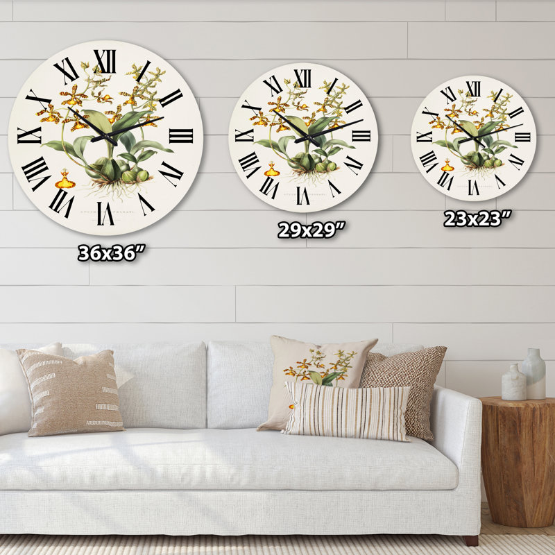 Vintage Flower I - Horloge murale traditionnelle, Surdimensionné
