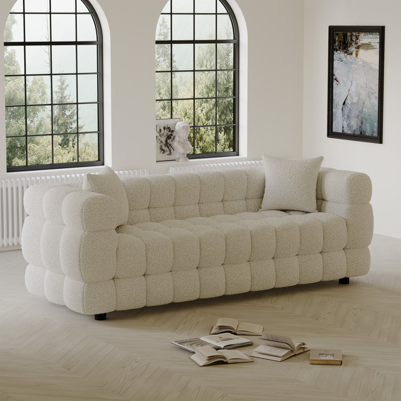 Canapé moderne rembourré de 75 pouces avec coussins à ressorts ensachés, Beige