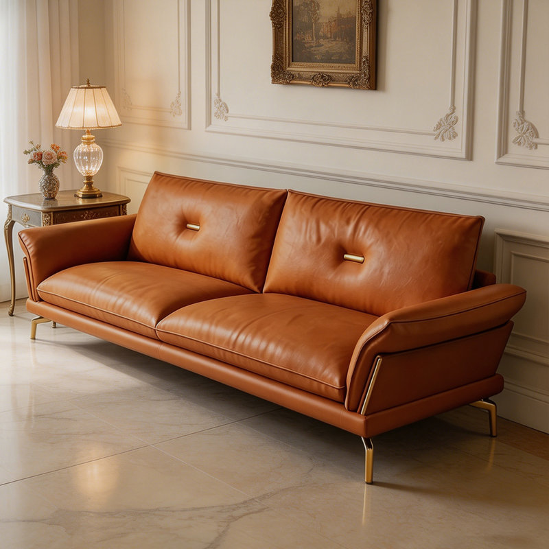 Canapé modulaire orange en cuir véritable, 34.65"H*62.99"W*37.4"D