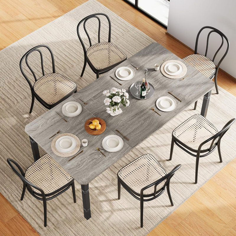 Table de salle à manger industrielle moderne 79 po pour 6-8 personnes, plateau en bois épais et structure en métal robuste