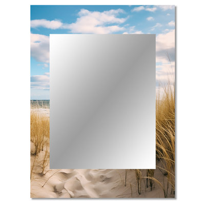 Path To The Beach V - grand miroir de plage sable, miroir mural décoratif beige, impression d'art en métal