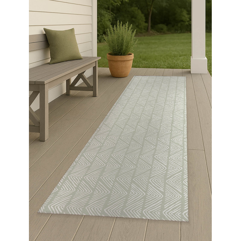 Chev Wave Stripe Non-Slip Outdoor Rug, Runner 2'6" x 8'