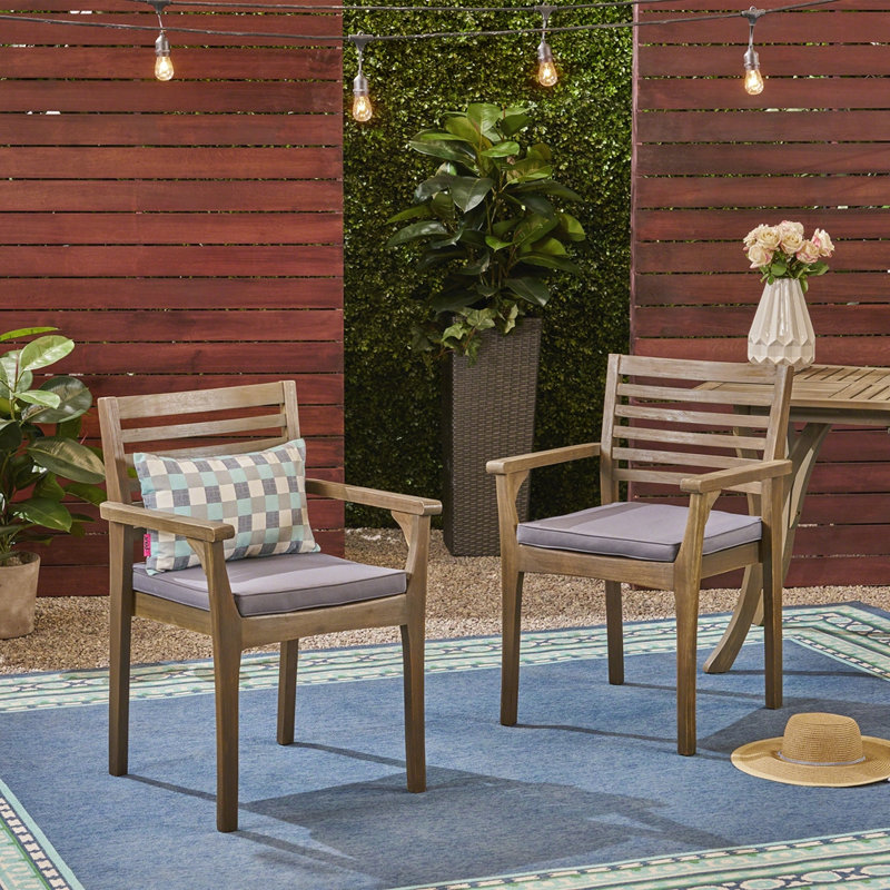 Set Of 2 Acacia Wood Patio Chair, Dark Gray