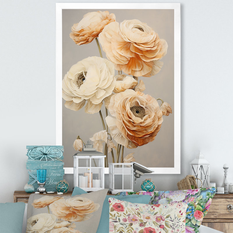 Floral Delights In Ranunculus I sur impression sur toile, H 44 po x l 34 po x P 1,5 po, Cadre photo blanc