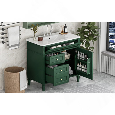 36'' Bathroom Vanity with Top Sink, Modern Bathroom Storage Cabinet with 2 Drawers and a Tip-out Drawer, Single Sink Bathroom Vanity