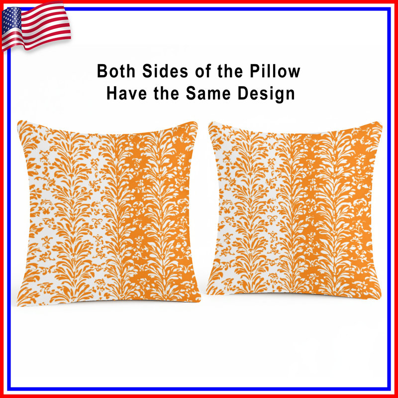 Orange Damask Pattern Double Sided Throw Pillows, 16 x 16 inches