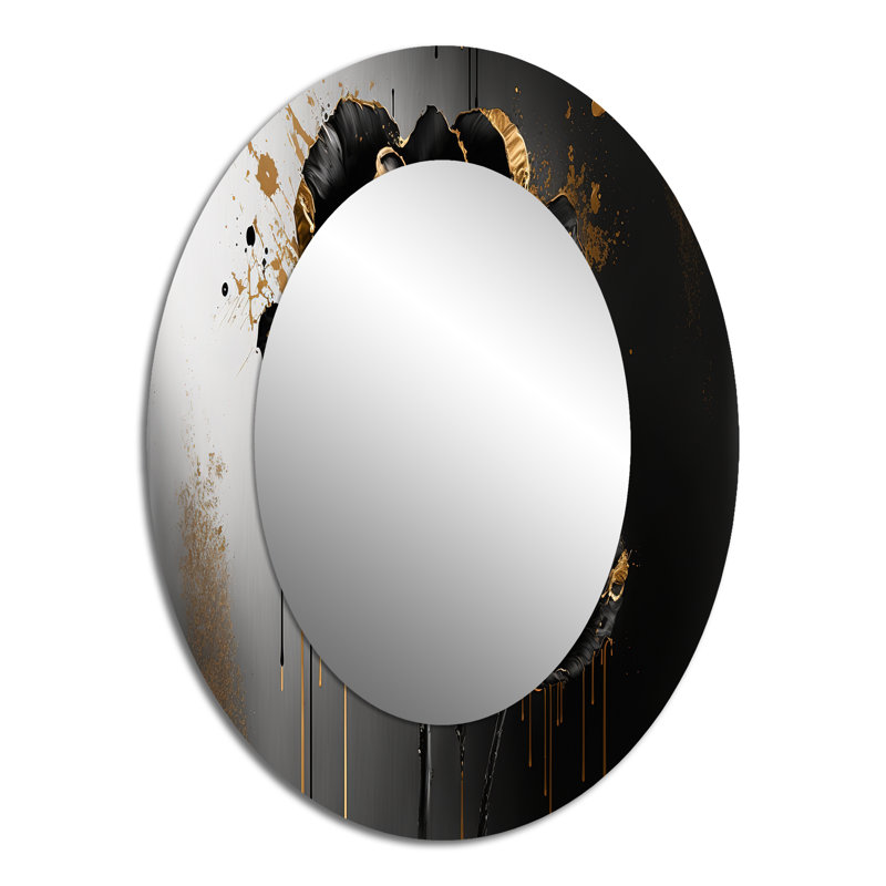 Noir et doré Crocus Floral Design II - Miroir décoratif floral ovale sur métal, 40 po x 30 po