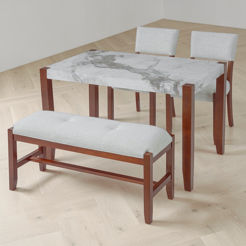 4 - Piece Dining Set, 2 Upholstered Chairs and 1 Bench, Rubber Wood Legs,Space-Saving, Dining Room