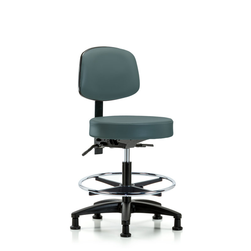 Tabouret de laboratoire à hauteur ajustable avec base en nylon Monserrat, Bleu colonial, Patins