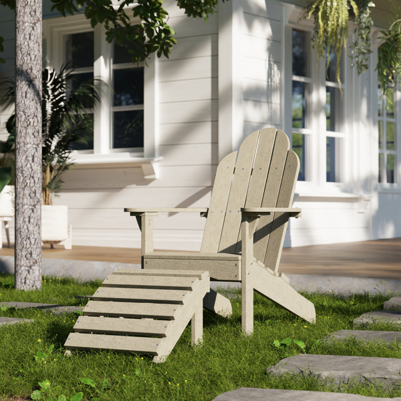 Classic Adirondack Chair with Ottoman, Weathered Wood