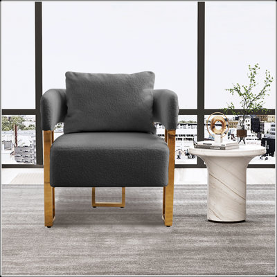Modern Teddy Fleece Upholstered Side Chair With Gold Metal Legs, Perfect For Living Room And Office Comfort