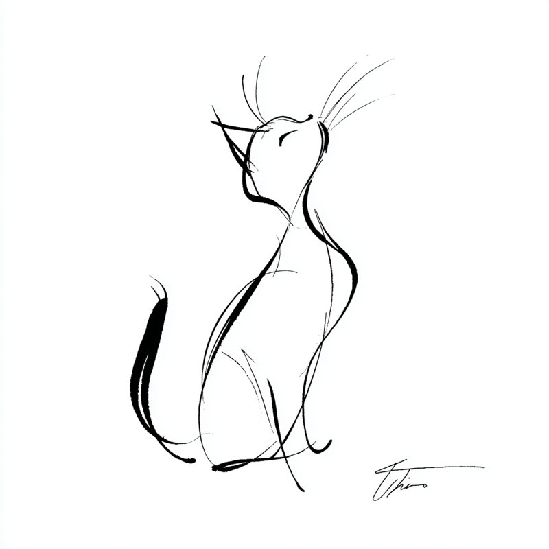Art mural minimaliste, croquis de chat