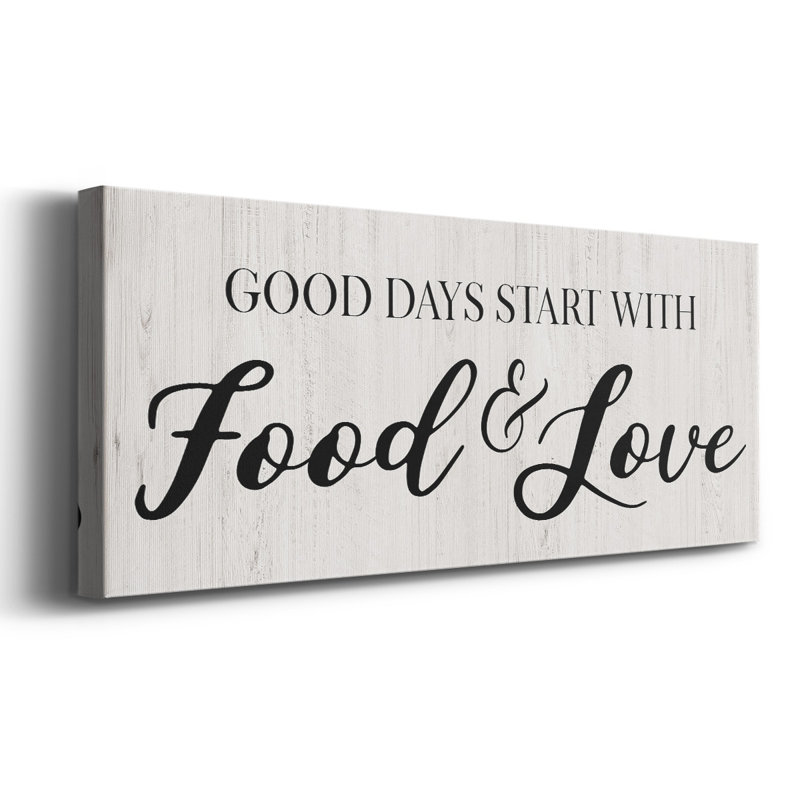 «Food and Love» sur toile, art textuel, H 12 po x l 30 po x P 1,5 po