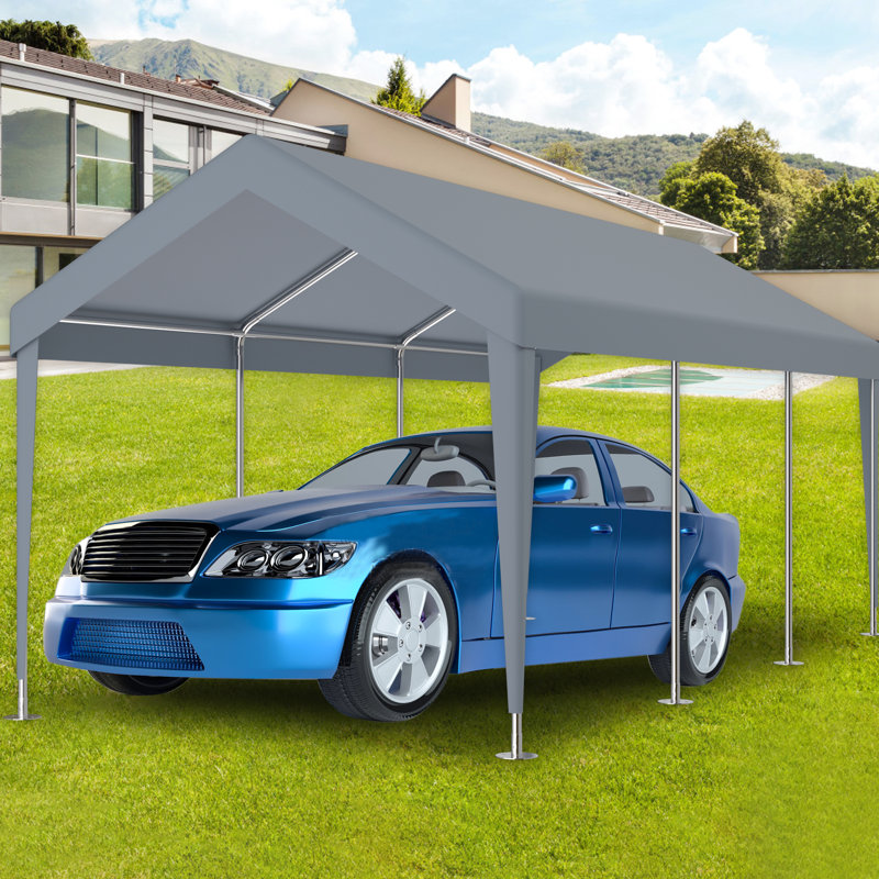 10X20ft Carport Tarp Substitute Awning, Waterproof & Protected With 72 Elastic Buckles. Grey Polypropylene For Garage Shelter. Easy To Install And Portable Storage Option Replacement Tarpaulin, Cover
