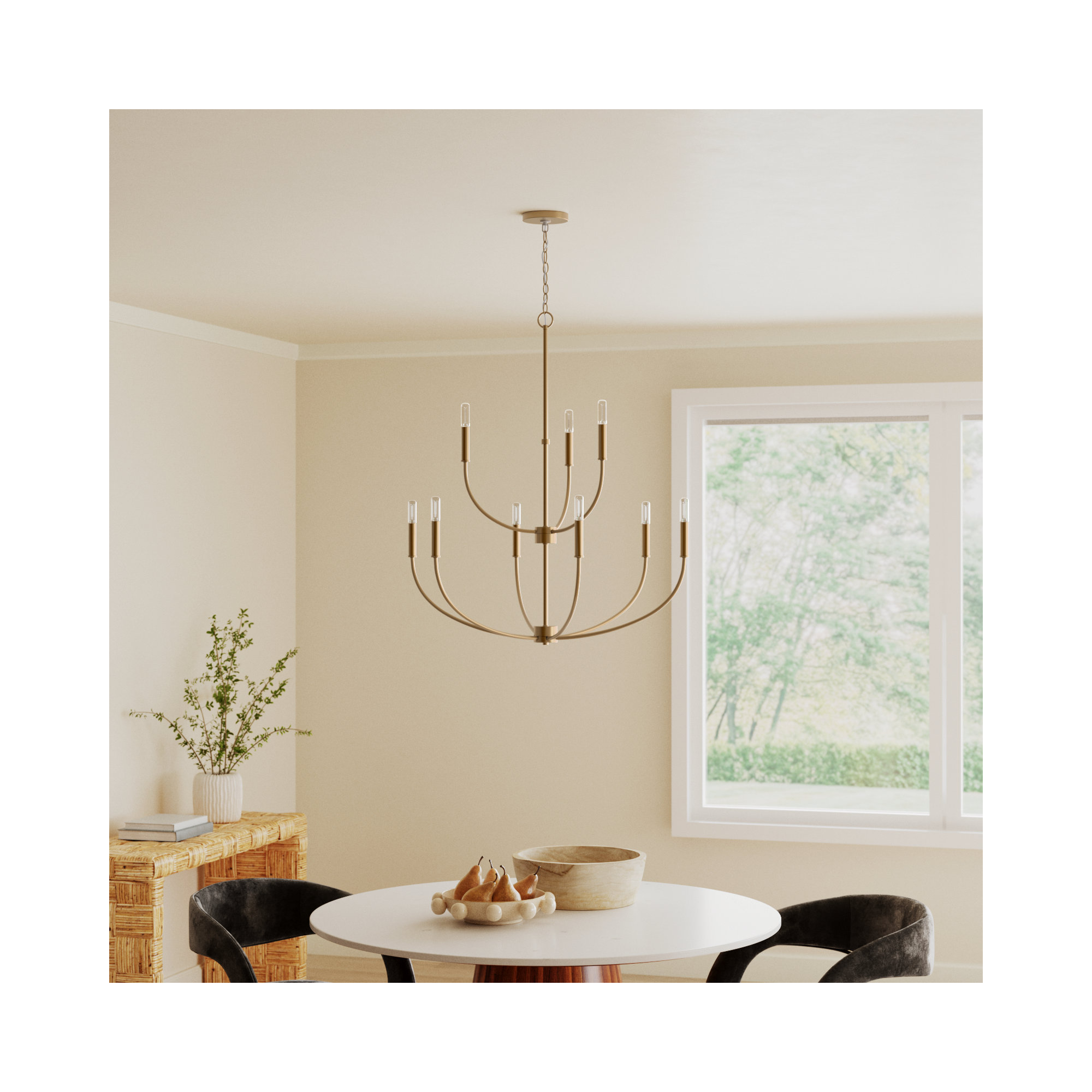 Kendrey Nine Light Chandelier, Satin Brass