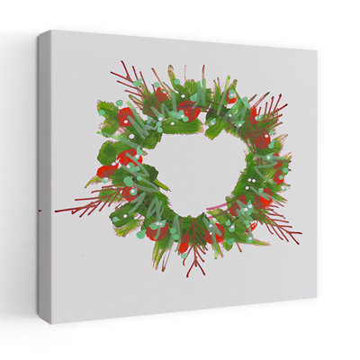 Festive Christmas Wreath Abstract Colorful Vibrant Nature Winter Wall Art Print by Lori Ann Folz - Wrapped Canvas Print