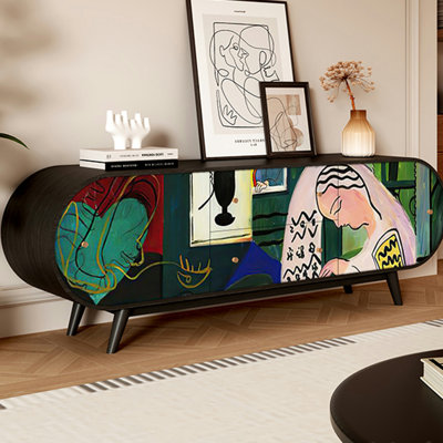 Abstract Style Walnut Wood TV Stand