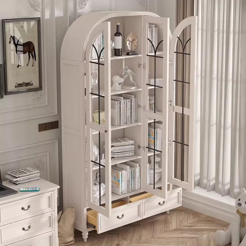 Bois blanc massif + vitrines en verre