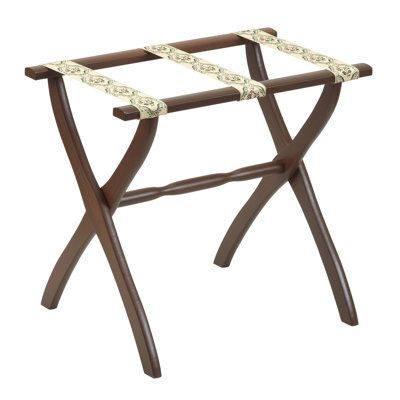 Folding Wood Luggage Rack with Embroidered Strap