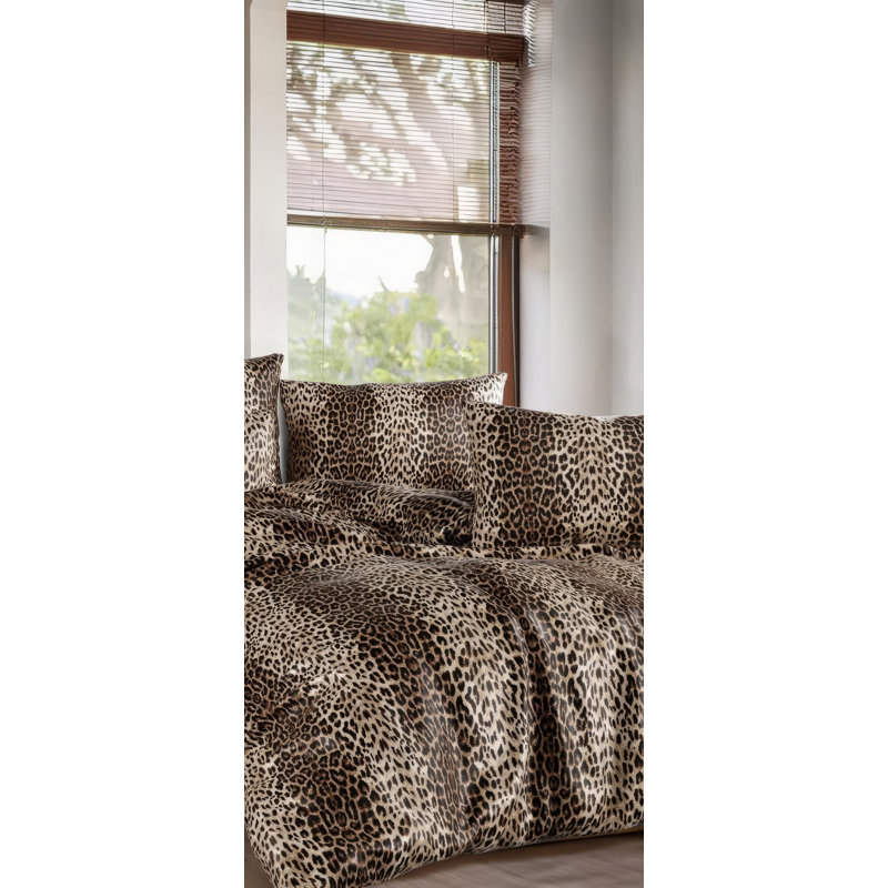 Elegant Double Quilt Cover Set, Brown & Beige, 78.7 x 78.7 inches | 50% Cotton / 50% Polyester, 127 Thread Count | Includes 2 Pillowcases (31.5 x 31.5 inches) | Machine Washable, Stylish & Comfortable Bedding Solution