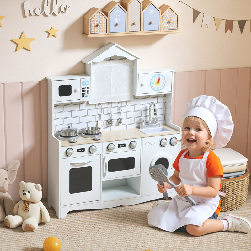 Cuisine pour enfants avec interrupteur sonore, horloge intégrée, blanc
