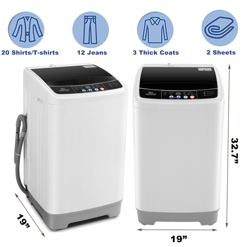 Nina 2.4 cu. ft. Portable Automatic Washer W/ 10 Programs & 8 Water Levels Select,White Grayions Built-in Drain Pump,White Grey