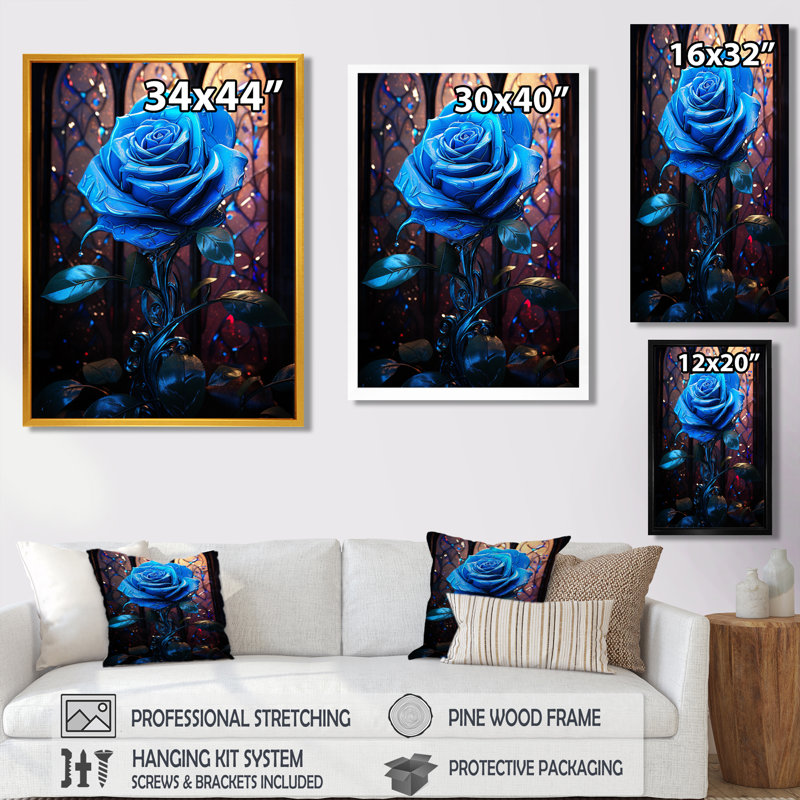 Saint Blue Church Rose - impression d'art mural rose, H 20 po x l 12 po x P 1 po, Toile tendue