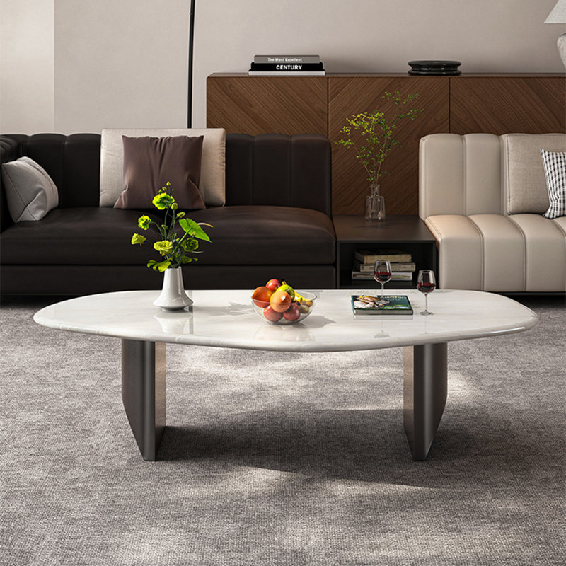 Simple and unique shaped marble coffee table, 15.7" H x 47.2" L x 29.5" W