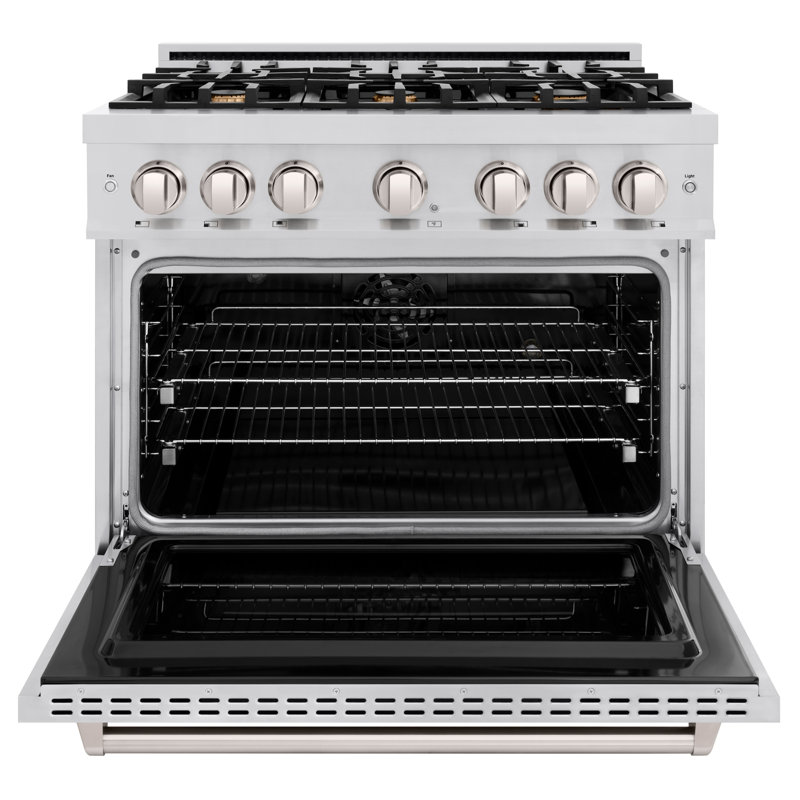 ZLINE 36" Classic Dual Fuel Stainless Steel Range w/ 6 Brass Burners & Convection Oven, Gold