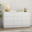 Commode 9 tiroirs pour chambre à coucher avec grands tiroirs, commode en bois, grande commode de plancher, long meuble télé moderne, table d'appoint avec rangement Mid-Century, blanc