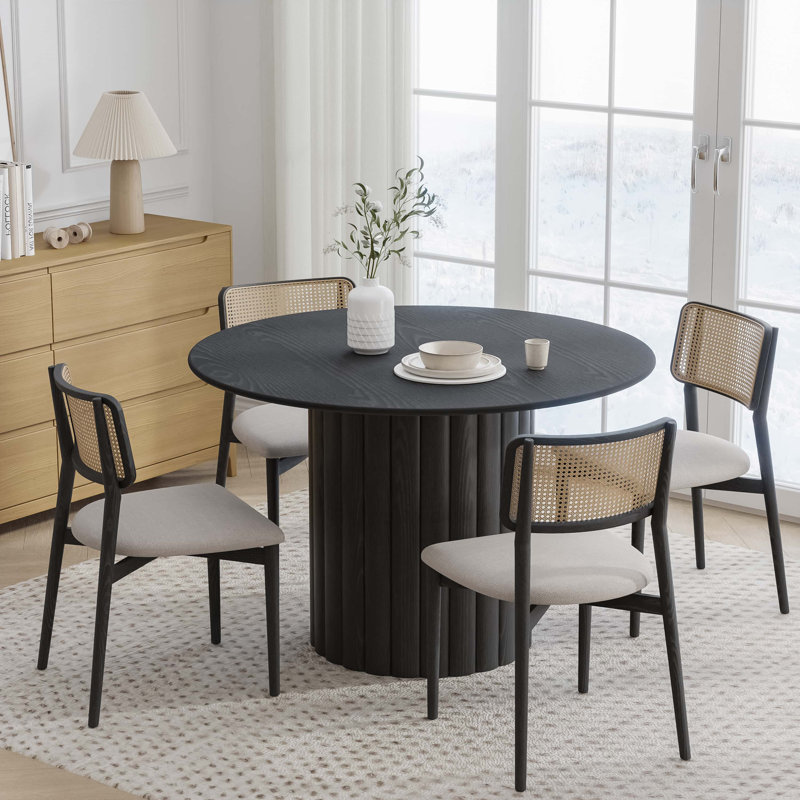 Table de salle à manger en bois massif, H 30 po x L 46 po x l 46 po, Noir, noir, noir, noir