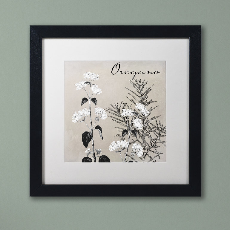«Flowering Herbs II» par Jadaya, impression encadrée, H 11 po x l 14 po x P 0,5 po, Noir, Cadre brun
