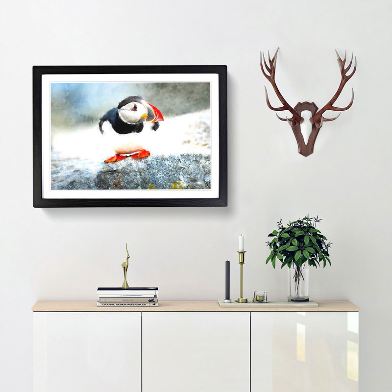 Atlantic Puffin - Picture Frame Painting Print, Black Framed, 33cm H x 45cm W x 2cm D