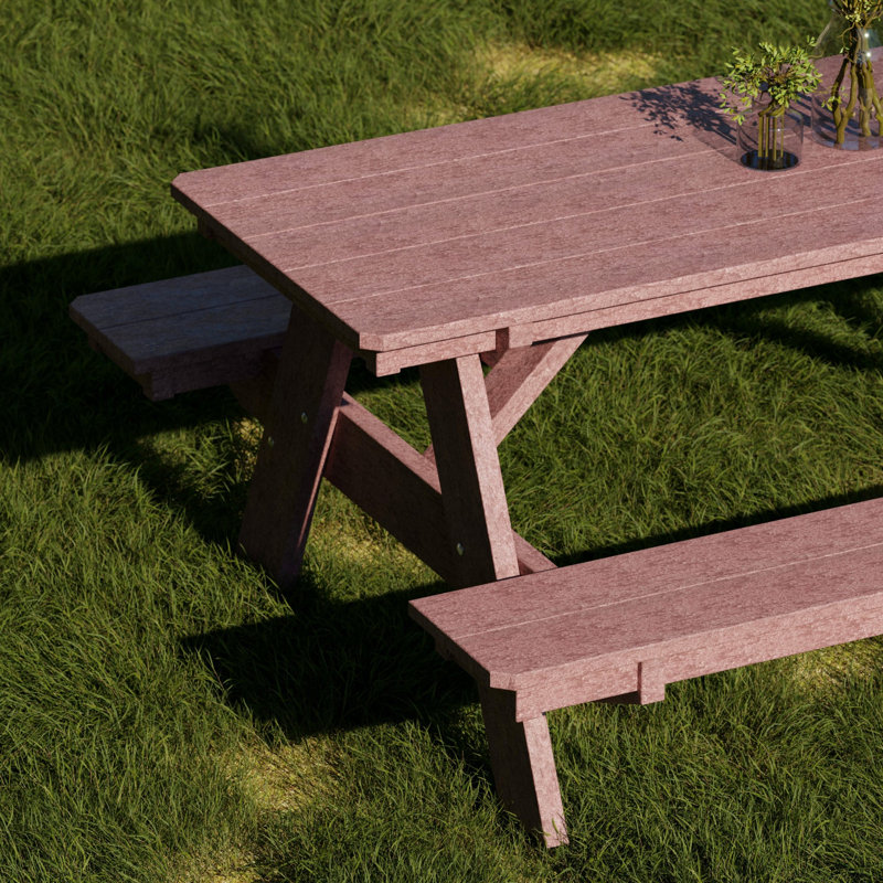 Table de pique-nique 72 "avec bancs attachés Heritage, Bois de cerisier