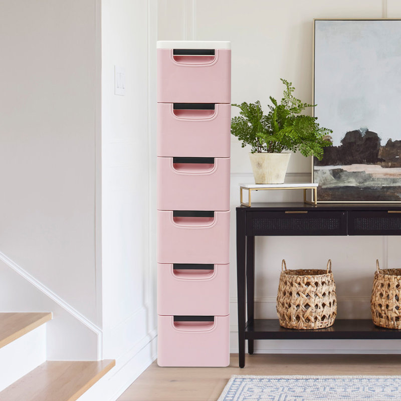 Armoire de rangement 6 tiroirs pour espace étroit, Rose