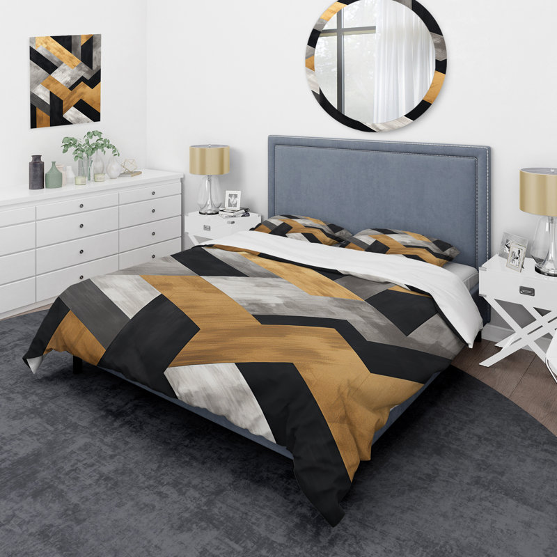 Ensemble de housse de couette géométrique noire et dorée 5 tuiles géométriques abstraites, Housse de couette pour grand lit