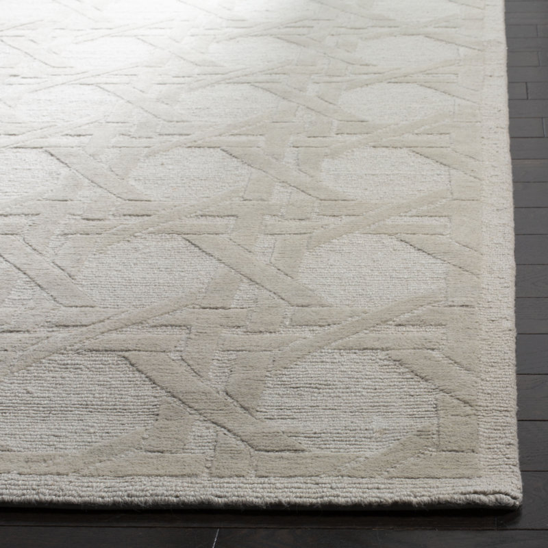 Rectangle Jamie Drake Geometric Hand-Knotted Wool Area Rug in Beige, Rectangle 6' x 9', Silver