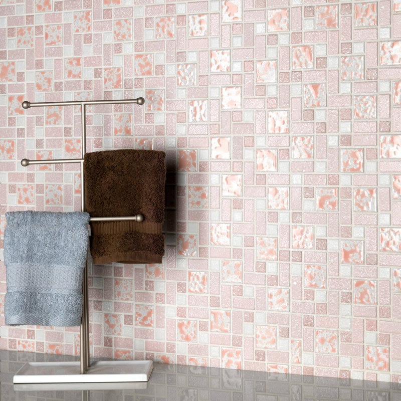 Academy Random Sized Straight Edge Porcelain Versailles Mosaic Wall & Floor Tile, Pink/White