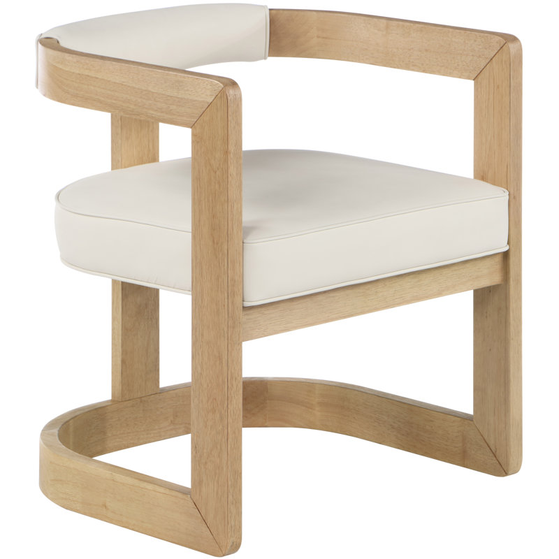 19.3'' H Upholstered Armchair, Cream Vegan Leather, Natural Wire Brush