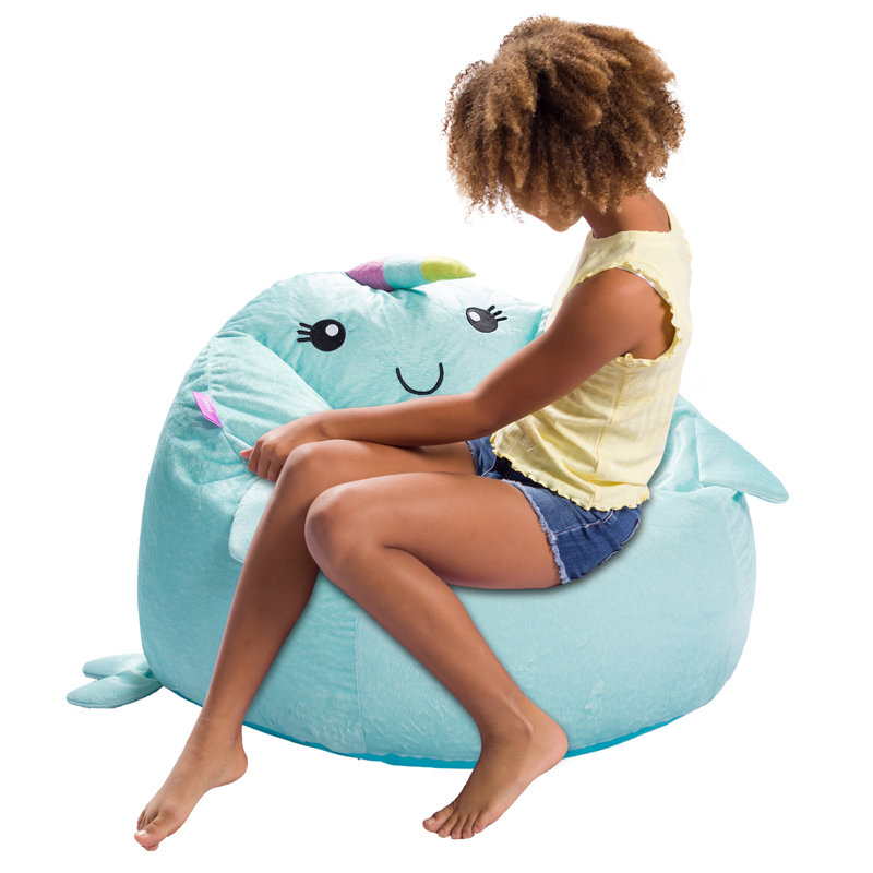 Blue Narwhal Faux Fur Animal Bean Bag Chair for Kids