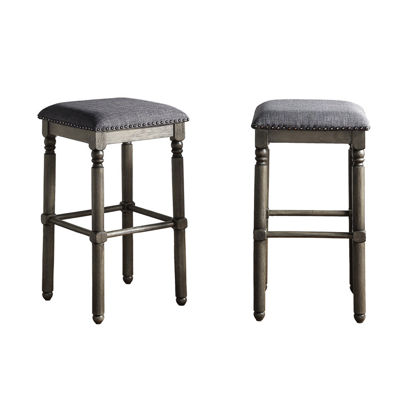 Tabourets de bar rembourrés en bois gris, de 2 - sièges de salle à manger, bois gris délavé, l 16 po x P 16 po H 28,5 po, 2 sièges rembourrés en mousse rustique chic, structure solide, finition, revêtement