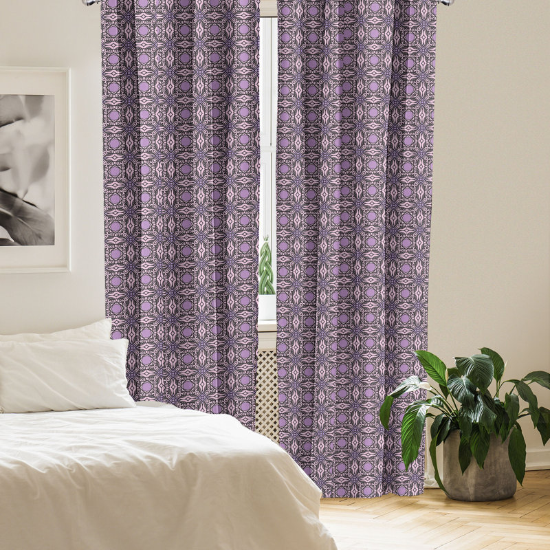 East Urban Home Art Deco 4-Panel Curtains, Curvy Edged Squares, Pale Pink Lavender, 56" W x 84" L