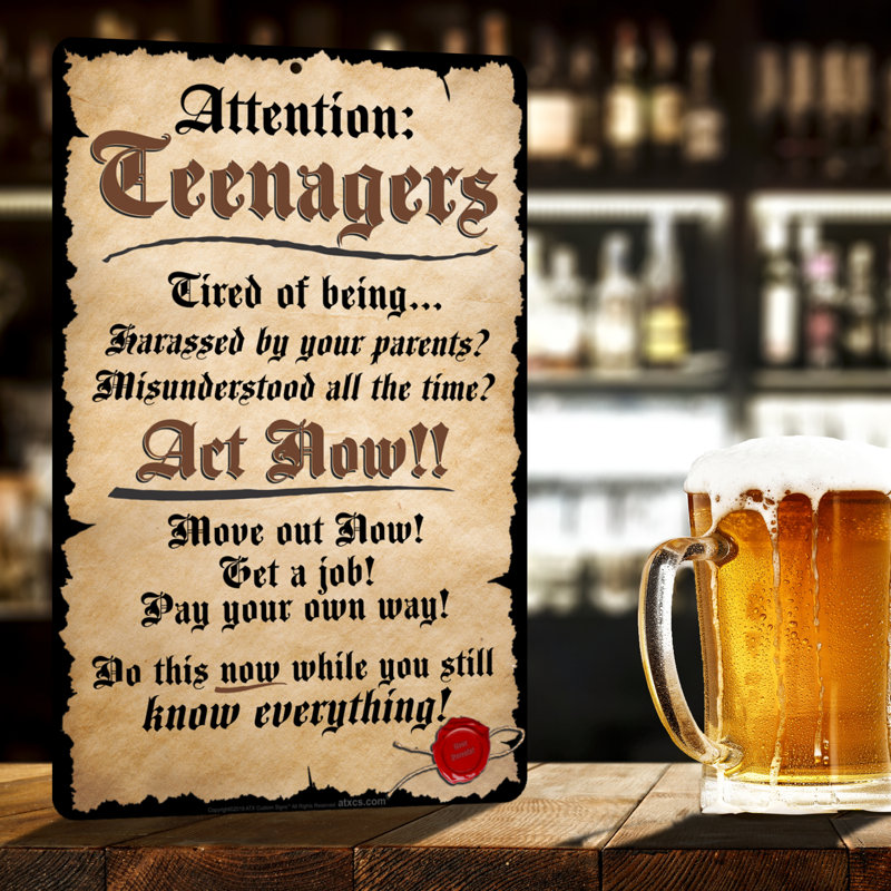 Funny Attention Teenagers Aluminum 8x12 Sign