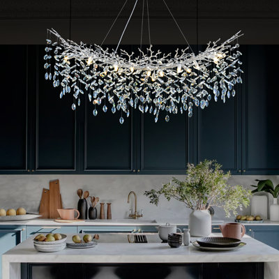 Abe 16-Light 55" Dimmable Tree Branches Crystal Linear Chandelier